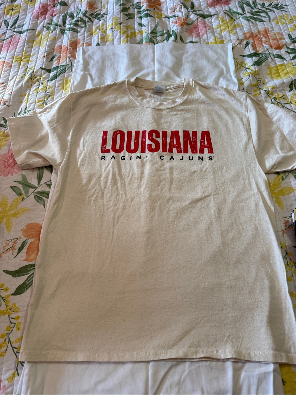 Port and Company Cream 'Louisiana Ragin' Cajuns' Short Sleeve Tee with Red Logo